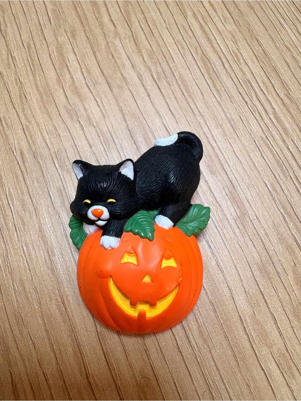 Halloween Black Cat on Pumpkin Pin Brooch - Orange & Black HALLMARK